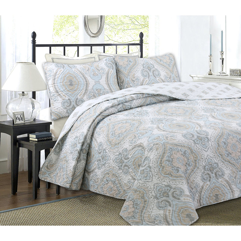 Ensemble de courtepointe réversible en microfibre 3 pièces Modern, Courtepointe pour grand lit + 2 taies décoratives