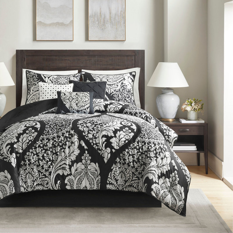 7 Piece Cotton Printed Comforter Set Black