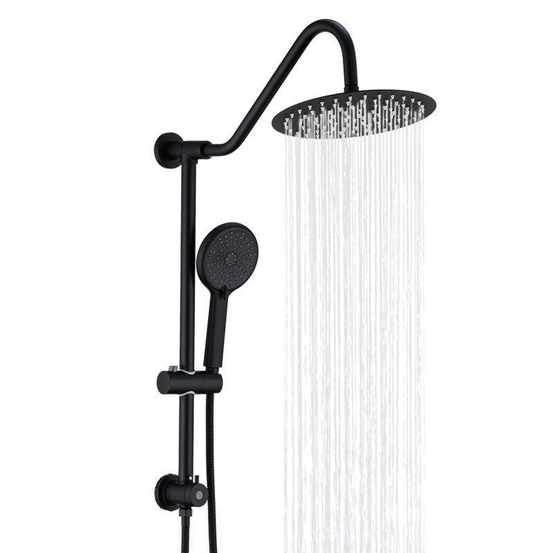 Wall Mounted 10" Rain And Handheld Shower - Matte Black Consistent Water Flow Metal Smooth Spray