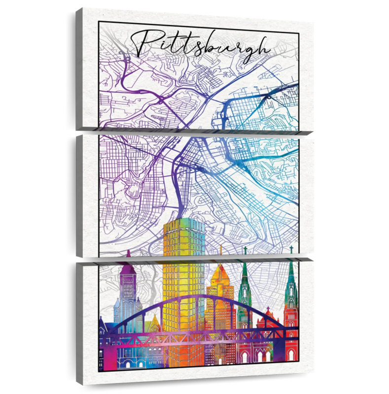 Carte de la ville de Aliaz Pittsburgh, H 32 po x l 20 po