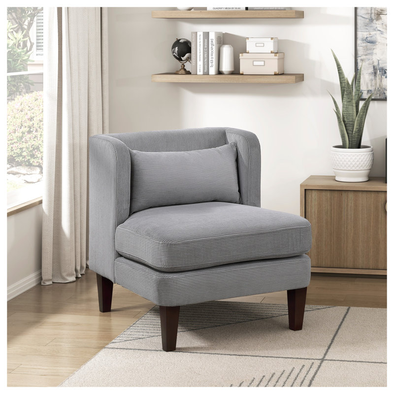 Chaise d'appoint moderne en velours côtelé gris foncé avec coussin d'assise réversible et coussin assorti