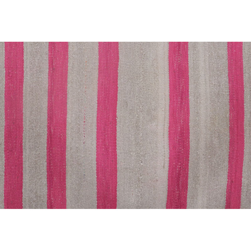 Vintage Frazada Kilim In Fuschia And Mauve Striped Pattern - Rug & Kilim