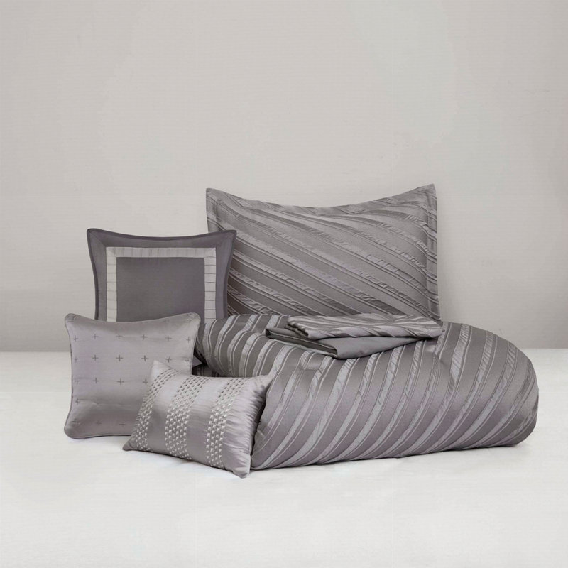 7 PCS Comforter Set, Queen Comforter + 6 Additional Pieces, Gray