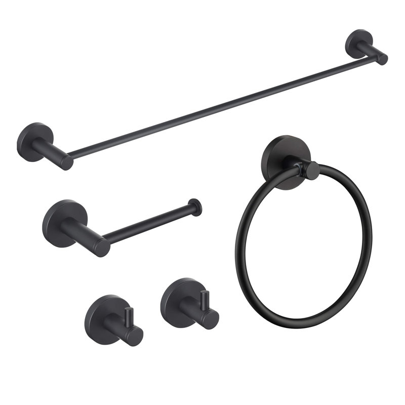 Circular 5 - Piece Bathroom Hardware Set, Matte Black