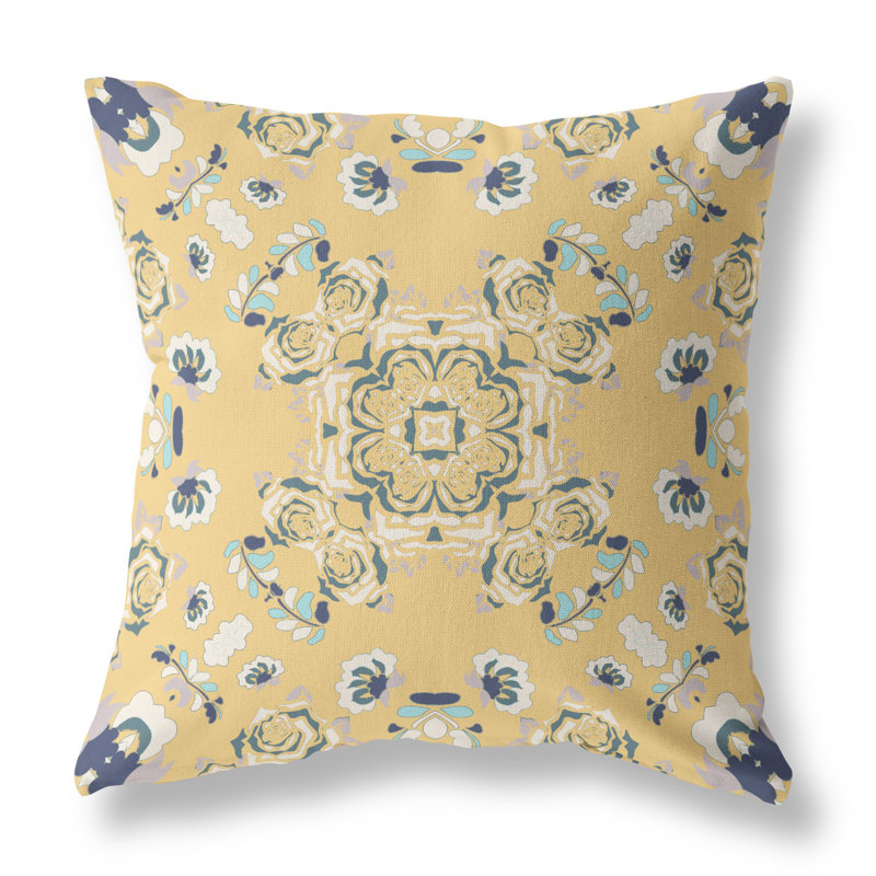 Coussin 20 po x 20 po, Jaune / bleu floral