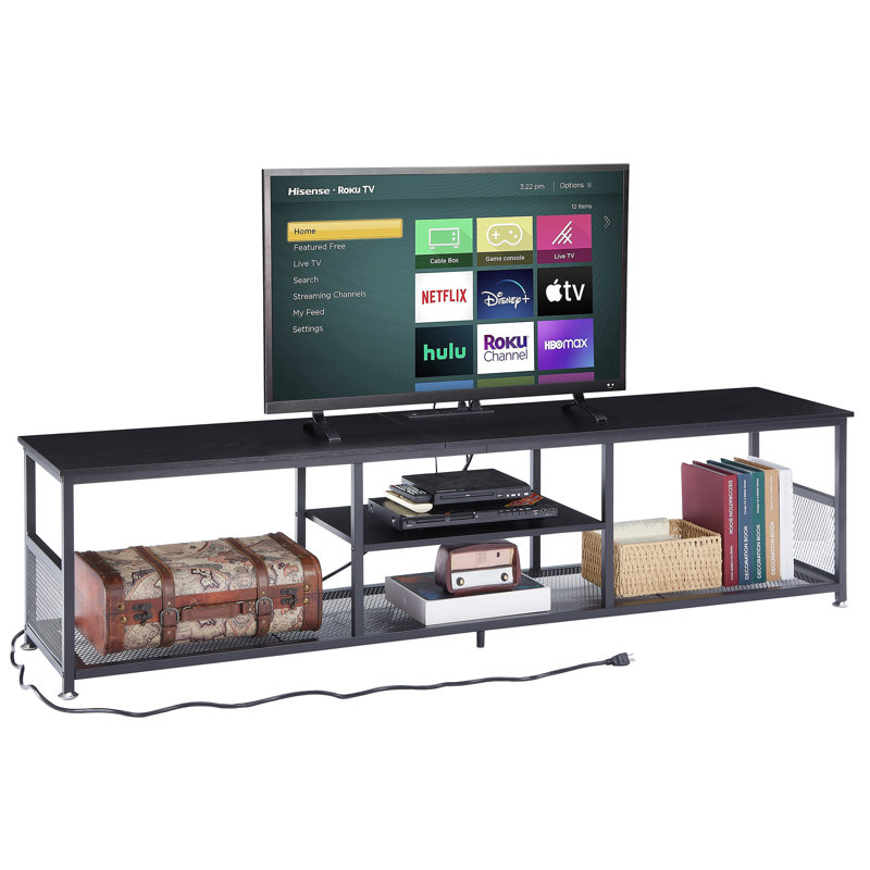 Meuble télé avec prises de courant, 70.86", Noir