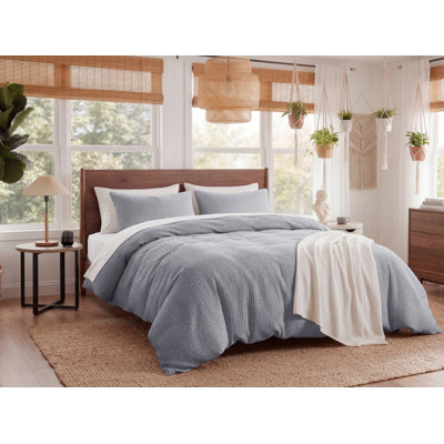 Essential Collection 100% Cotton Waffle Weave Duvet Cover Set