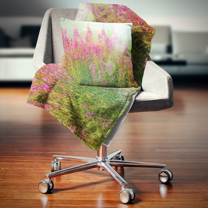 Coussin Floral Prairie, Rose / Vert clair, Rectangulaire, 12 po x 20 po
