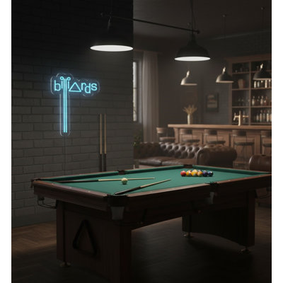  | Billiards Neon Sign | Crafted with Premium Shatterproof LED Neon Tubing for Bright, Consistent Glow and Long-lasting Durability That Enhances Any Space | 28x28 | Light Blue