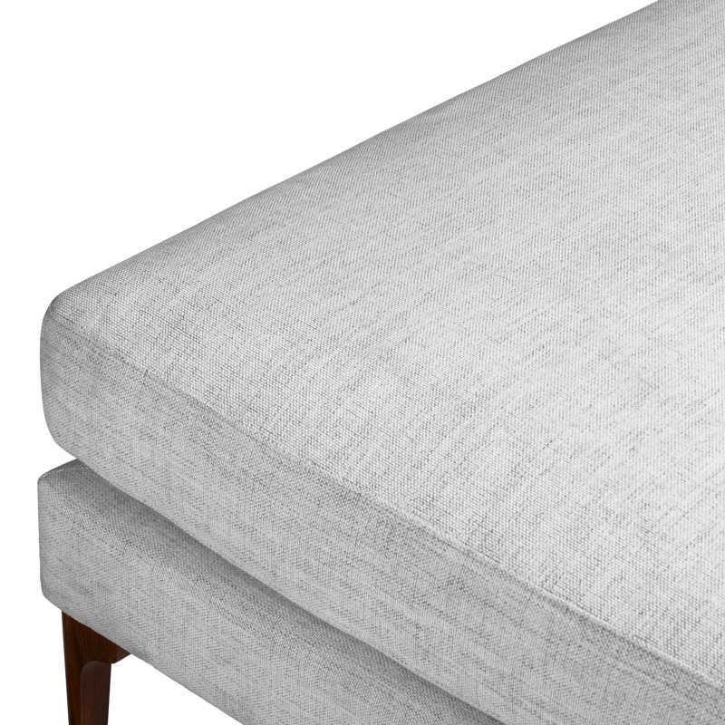 Seashell Gray Upholstered Ottoman with Wooden Legs