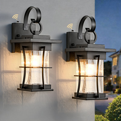 Dusk to Dawn Seeded Glass Outdoor Wall Light Waterproof Lantern