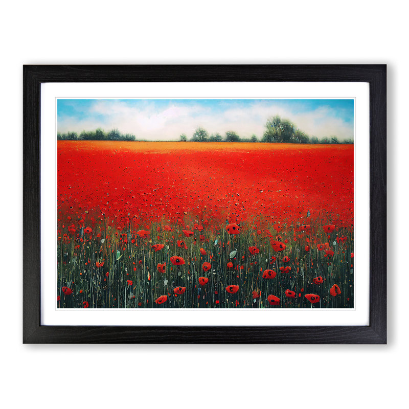 Enthralling Poppies Flowers - Single Picture Frame Print, 46cm H x 64cm W x 2cm D, Black