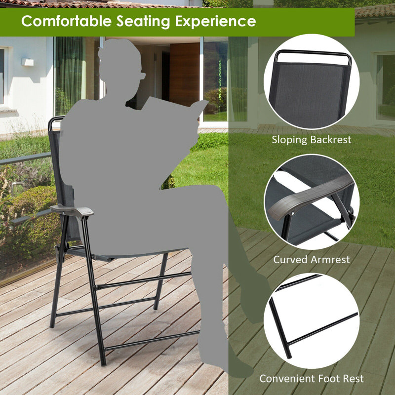 Set of 4 Grey Steel Folding Outdoor Chairs