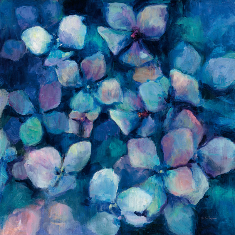 «Midnight Blue Hydrangeas» par Marilyn Hageman, reproduction d'art sur toile tendue, H 30 po x l 30 po