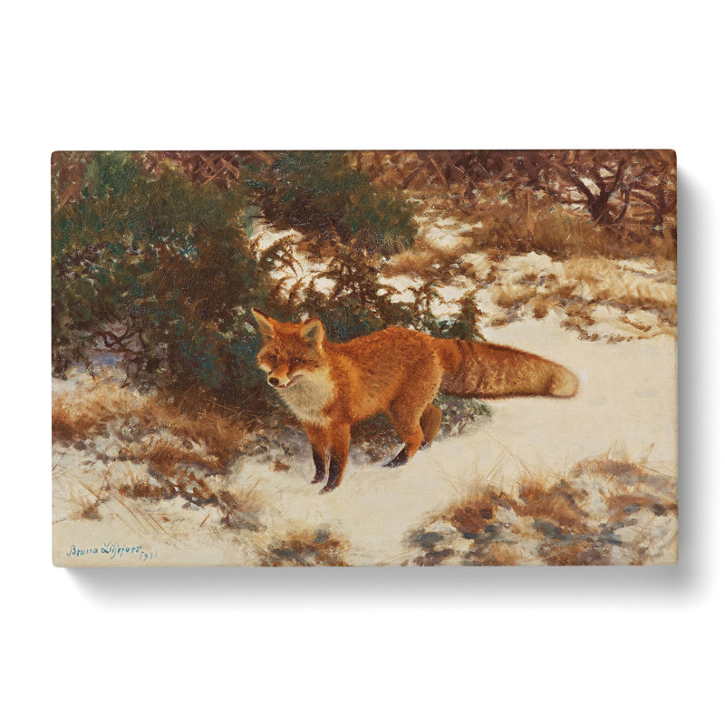 Fox In The Snow Vol.9 by Bruno Liljefors - Wrapped Canvas Painting, 40cm H x 60cm W x 3cm D