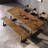 Warm Oak Brown Rectangular Solid Wood Sled Dining Table-1014193237