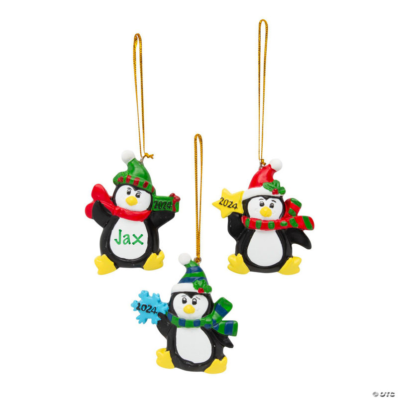Ornement en forme de pingouin avec chapeau et écharpe 2024 2 1/4 pouces - 12 pièces