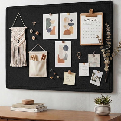 Babillard en feutre pliable pour mur, tableau d'affichage décoratif avec ruban auto-adhésif et 25 punaises, noir