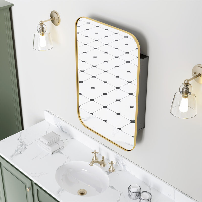 Armoire à pharmacie murale encadrée avec miroir et tablettes, H 36 po x l 24 po x P 5 po, Doré