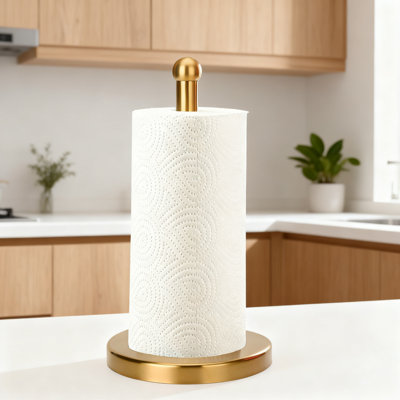 One-Handed Paper Towel Holder With Weighted Base, Sturdy Countertop Stand For Kitchen With Non-Scratch Felt Pad And Elegant Design For Standard And Large Rolls