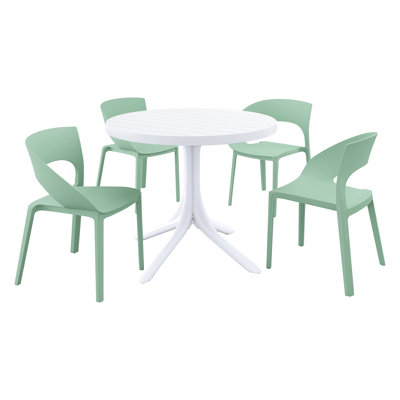 Ensemble de salle à manger d'extérieur moderne 4 personnes avec table ronde en PP et chaises ergonomiques Osta