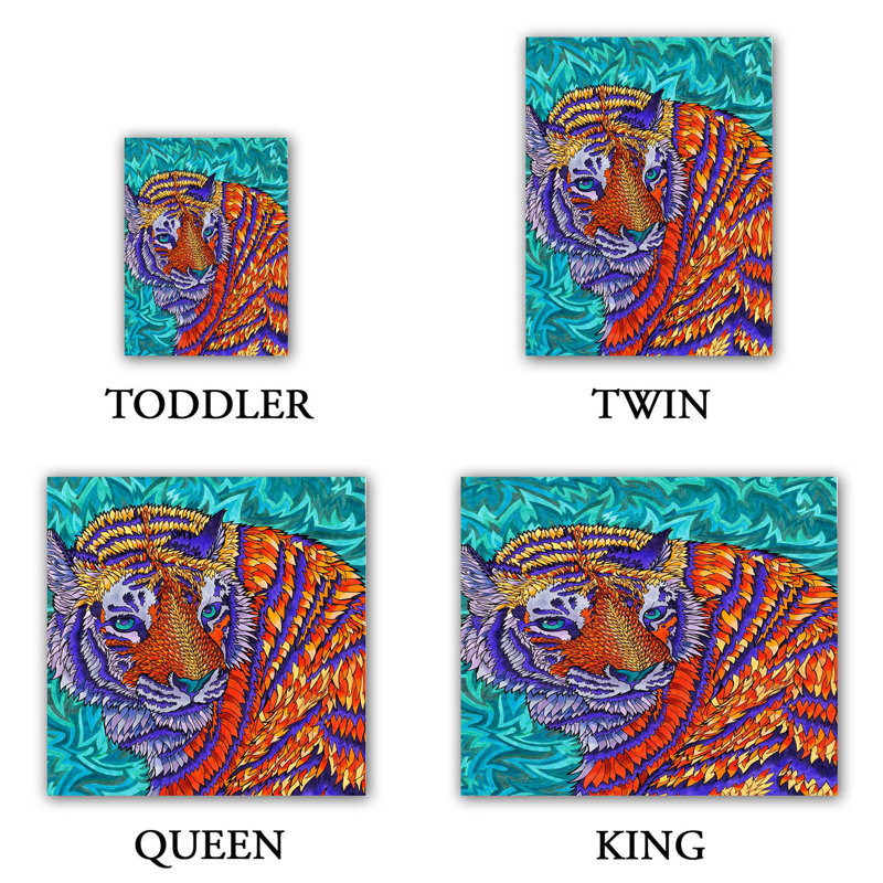 Ensemble de housse de couette telenergetic tiger, 1 housse + 2 taies très grand lit