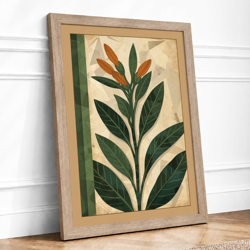 Single Stem in Green Botanical - Framed Print, A2 - 59.4 x 42.0 cm, Oak