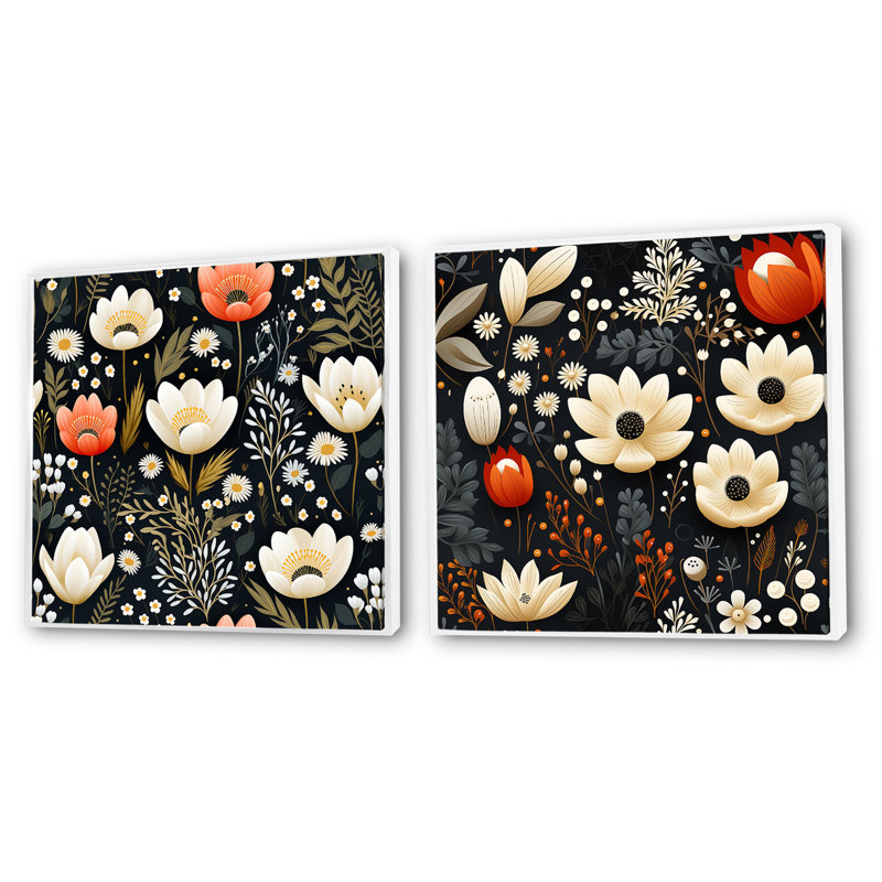 Sofie - Ensemble de 2 collages carrés botaniques abstraits, Cadre flottant blanc, H 36 po x l 73 po