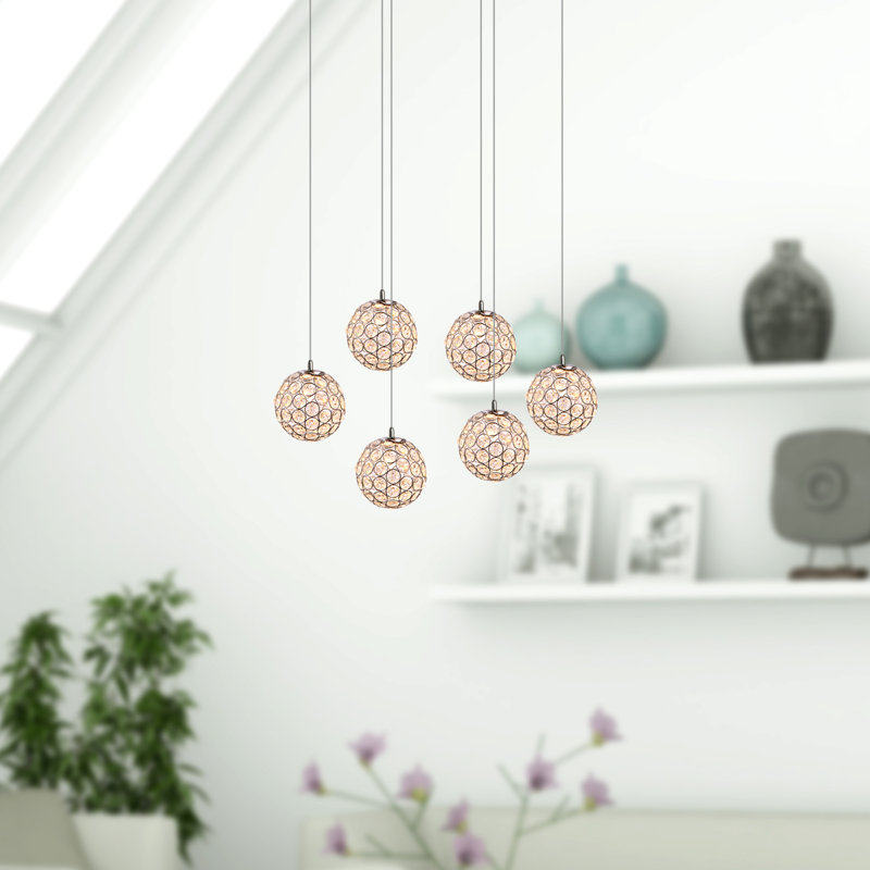 Luminaire suspendu sphère 6 lumières Tietjen, Nickel