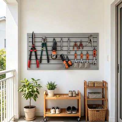 Panneau mural à lattes en PVC gris, panneau modulaire pour garage, organisateur mural robuste pour atelier, panneau de rangement d'outils durable, étanche et ignifugé avec fente flexible pour divers objets lourds, lot de 2