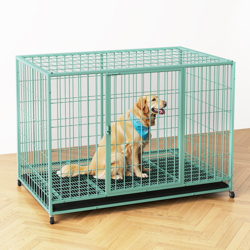 Meuble de 48 po avec cage pour chien, cage indestructible avec roulettes, chenil renforcé et détachable pour chien de taille moyenne / grande