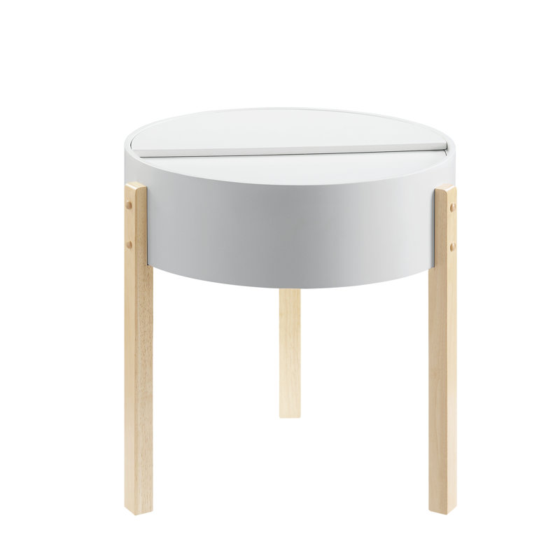 White & Natural Round End Table