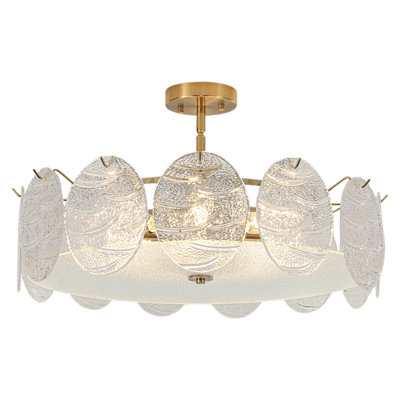 Plafonnier semi-encastré 8 lumières 24 po avec verre d'art texturé 24 po