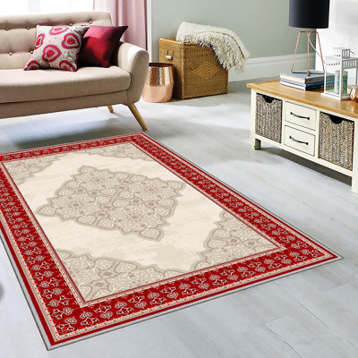Stylish Woven Carpet, 5.2 x 7.5 Feet | 100% Polyester, 0.3 in Pile Height, Antibacterial, Non-Slip PVC Dot Underside | Machine Washable, 3D Digital Print | Perfect for Living Room, Bedroom & Home Décor