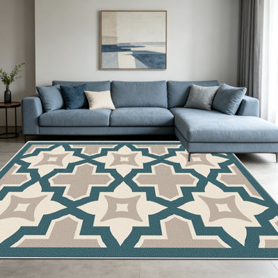Tapis d'intérieur beige turquoise à motif treillis (1 pièce), élégant et polyvalent. Facile à nettoyer et à entretenir, il est idéal pour la chambre, le salon, le corridor, l'entrée, une chambre d'étudiant ou un bureau, et apporte une touche de fraîcheur à votre intérieur.