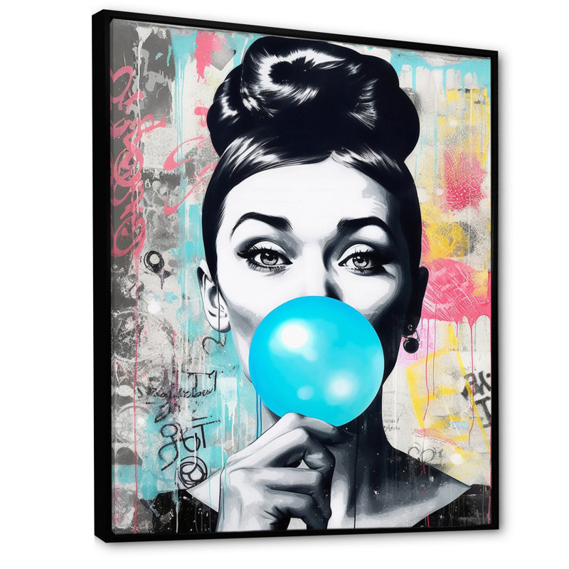Blue Bubble Gum - Print on Canvas, Black, 32" H x 16" W, Floater Framed Print