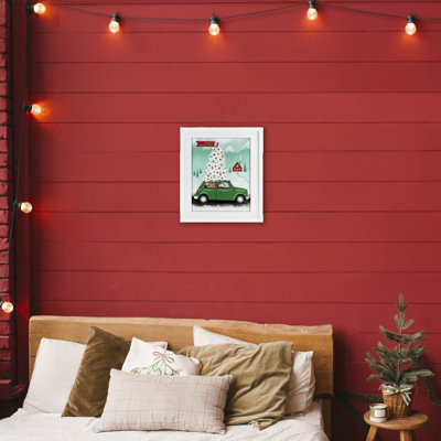 Père Noël au volant d'une voiture de Noël, reproduction encadrée sous verre, conception de Jilly Jack Designs