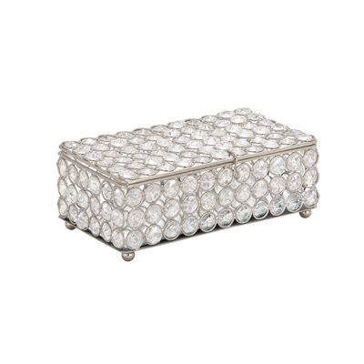Amari Metal Decorative Silver Jewelry Box with Crystal Accents