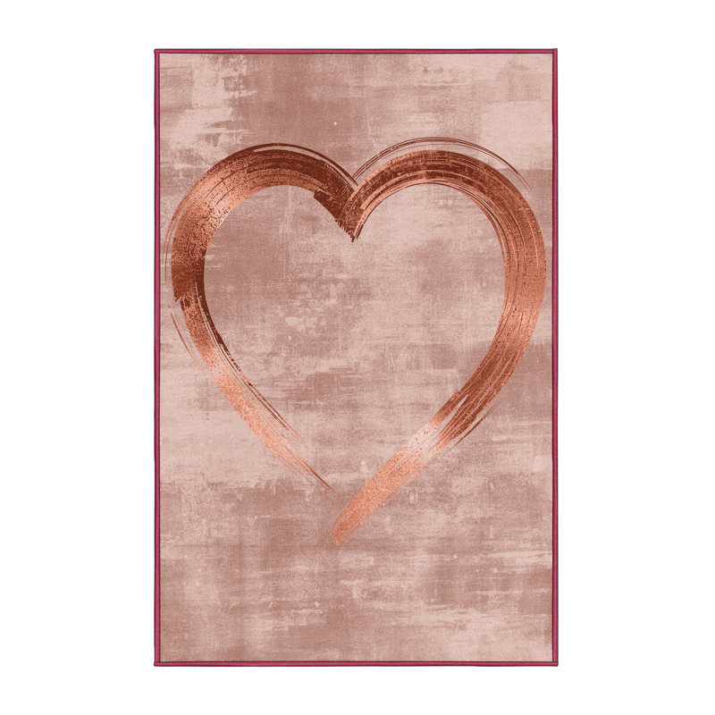Machine Washable Adamek Valentines Modern & Contemporary Abstract Rug in Pink – Rose Binding, 7x10