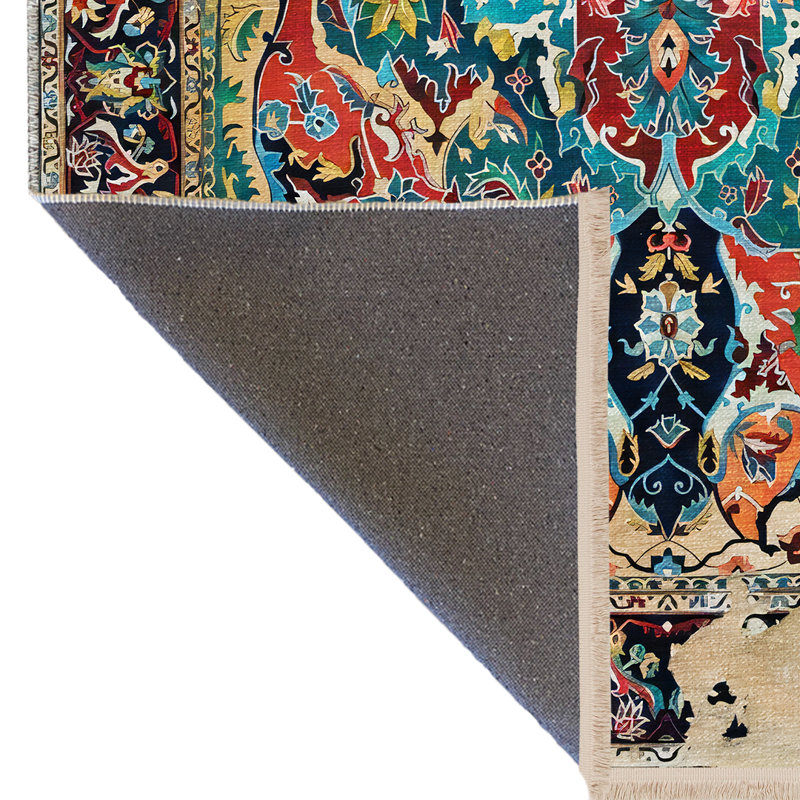 Tapis bleu à motif abstrait multicolore, Tapis de couloir 3 pi 3,37 po x 6 pi 6,74 po