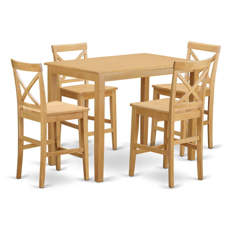 Ensemble de comptoir de cuisine 5 pièces comprenant une table de salle à manger rectangulaire et 4 chaises, chêne