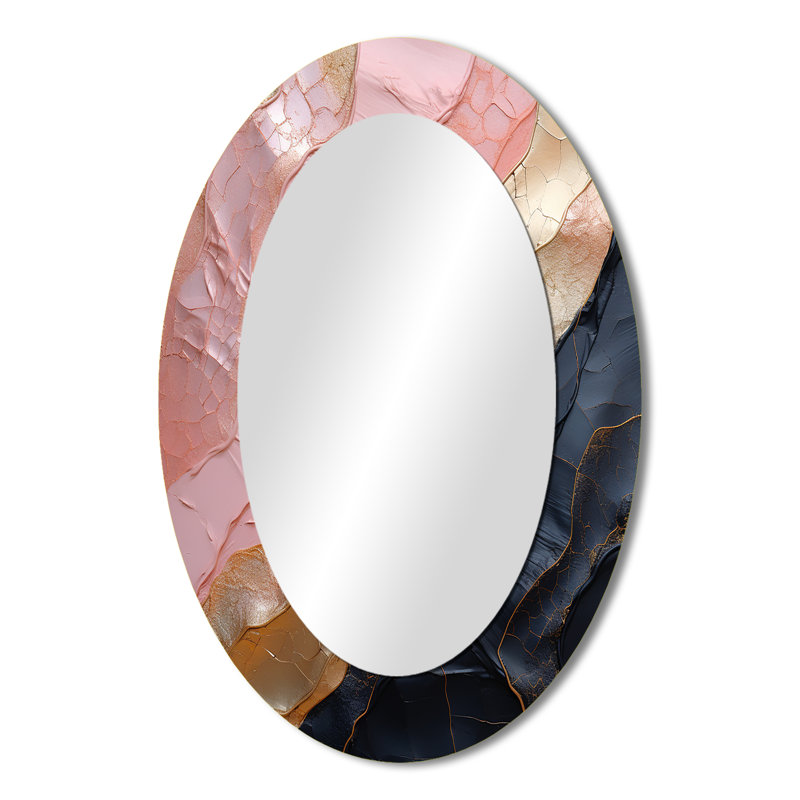 Minimalisme rose doré Poteries - Grand miroir mural ovale sur métal, 36 po x 24 po