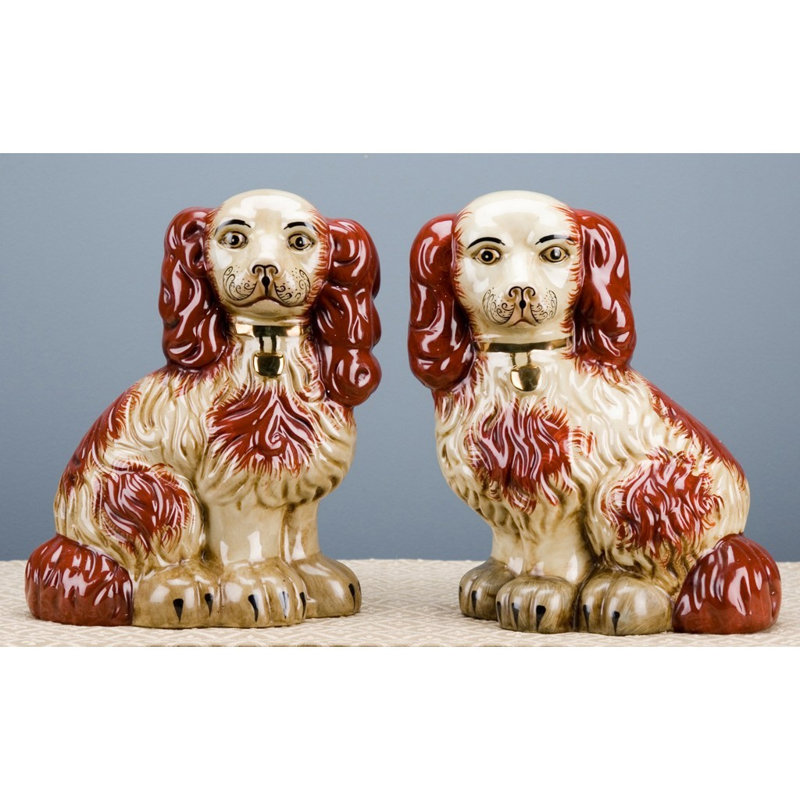 Staffordshire Large Dog Figurine, Orange/Cream