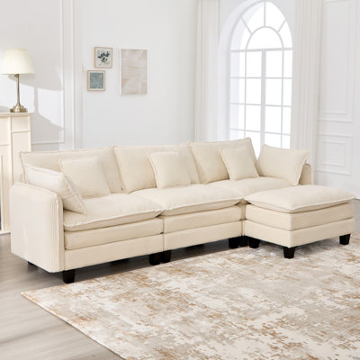 Canapé modulaire en velours côtelé de 116 po avec repose-pieds modulaire 116 po en L avec repose-pieds réversible pour salon