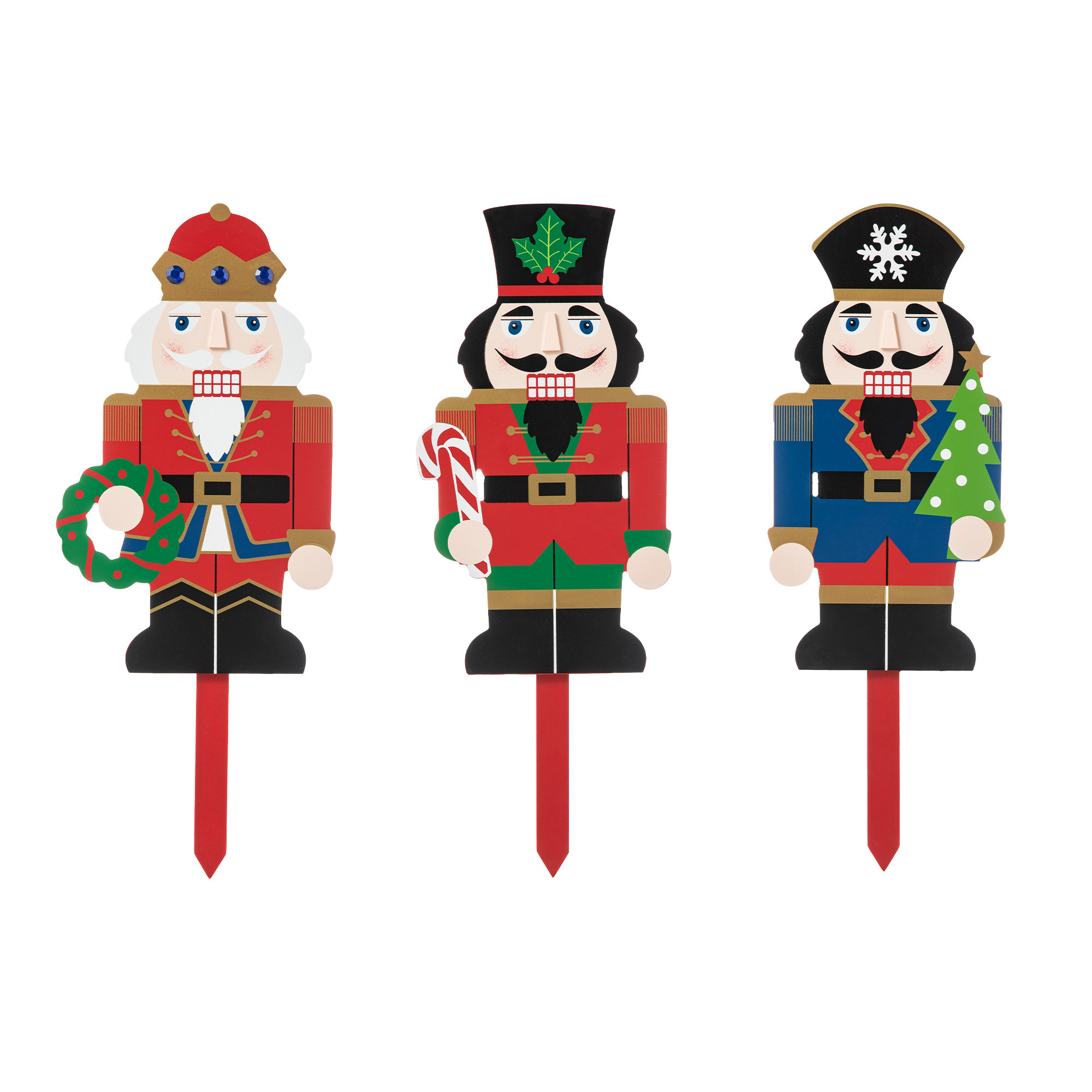 The Holiday Aisle® Kaajal 3 Piece Nutcracker Garden Stake Set | Wayfair