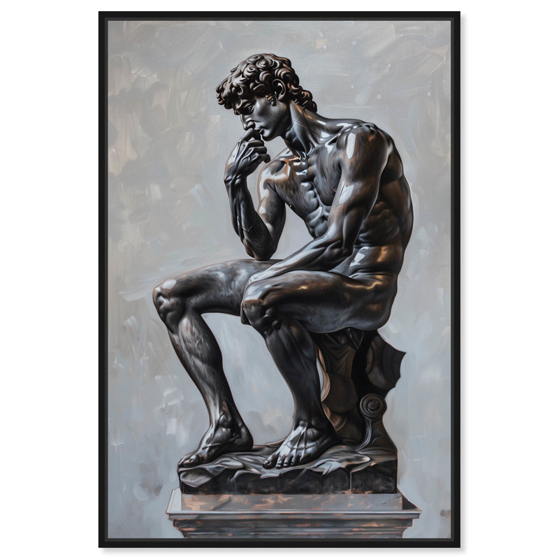 Notori Art Notoriart Ebony Statue In Thought Framed Style 1 Piece Canvas Wall Art