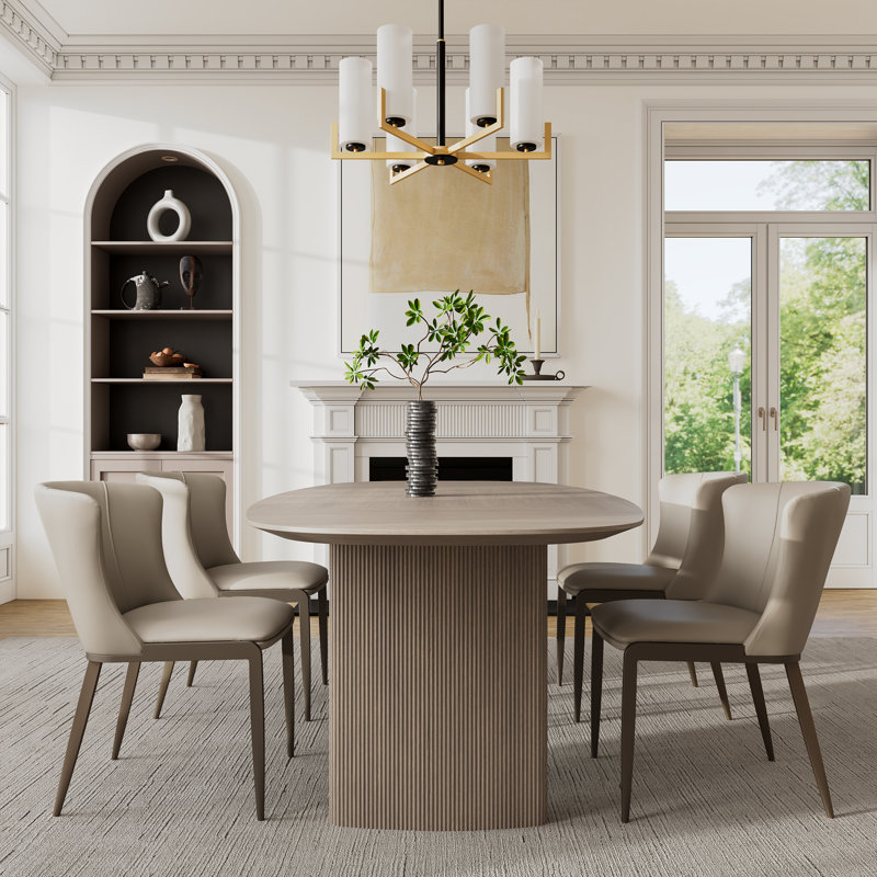 Modern, Armless Dining Chairs , Upholstere , Beige