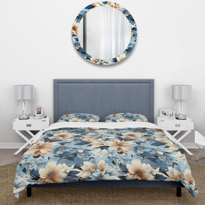 Ensemble de housse de couette à motif floral bleu rétro Finesse