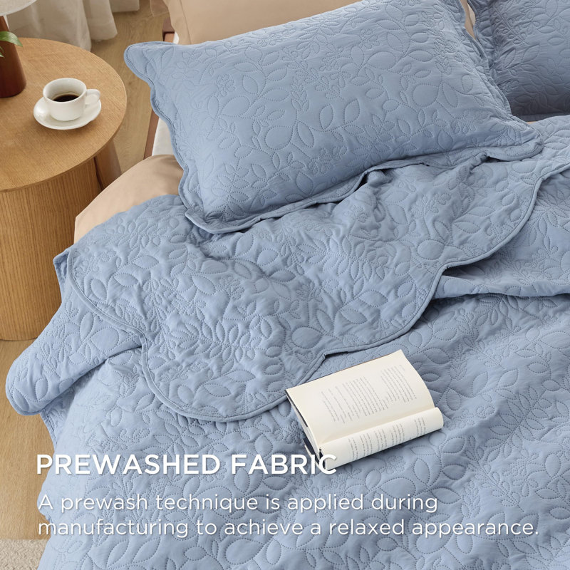 Bedsure Pre-Washed Quilt Set - Ultra Soft Bedspread, Queen Quilt + 2 Standard Shams, Mineral Blue Leaf