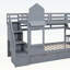 Lit superposé simple de style château avec tiroirs, tablettes et glissière - gris-1709588703-1709588696